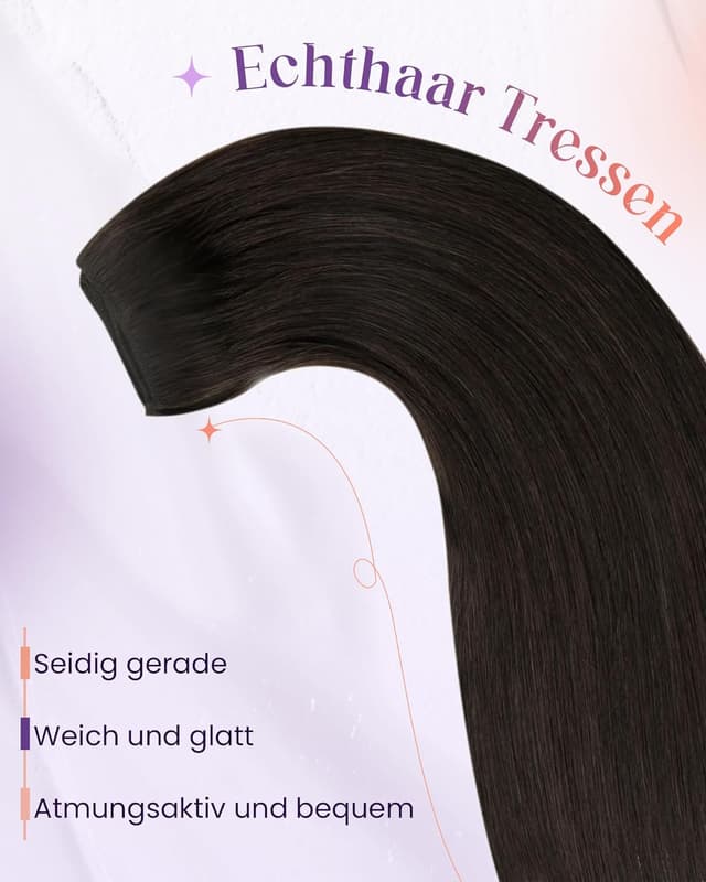 Thumbnail 6 de LaaVoo Extensions Echthaar Tressen Dunkel Braun (Remy), 100 g, glatt, 40 cm – Echthaar-Extensions mit Mikroperlen-Befestigung