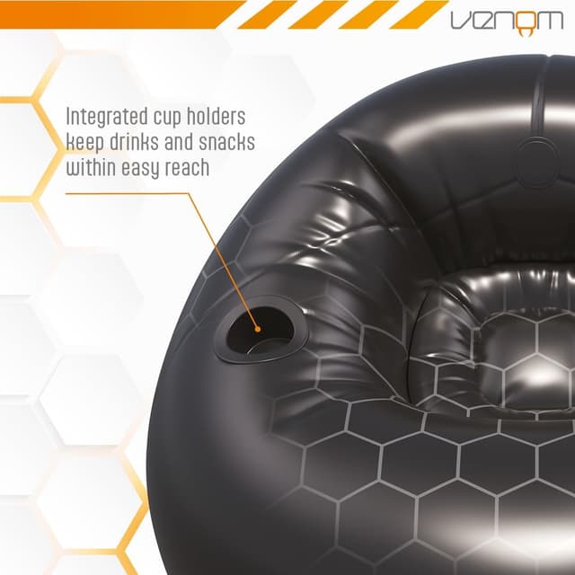 Detalle de Venom Inflatable Gaming Chair with Cup Holders (Bean Bag Style), supports up to 75 kg