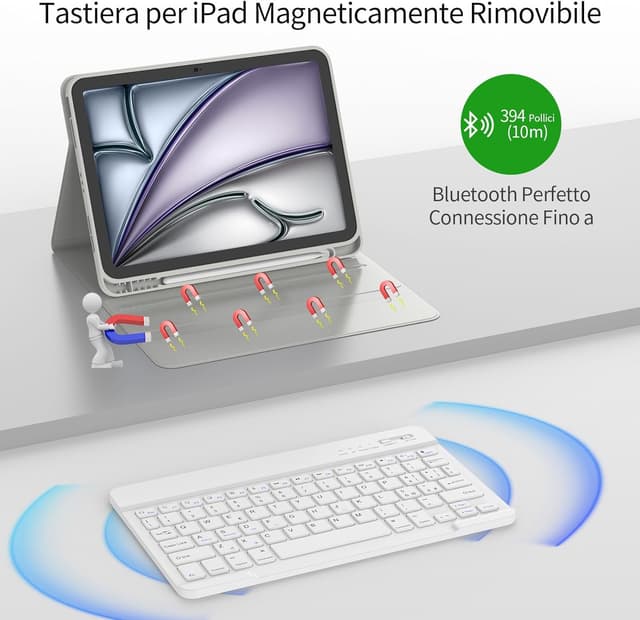 Detalle de TQQ Cover con Tastiera Bluetooth per iPad Air 11” (compatibile M3 2025/M2 2024 e altri 11”) con layout Italiano QWERTY
