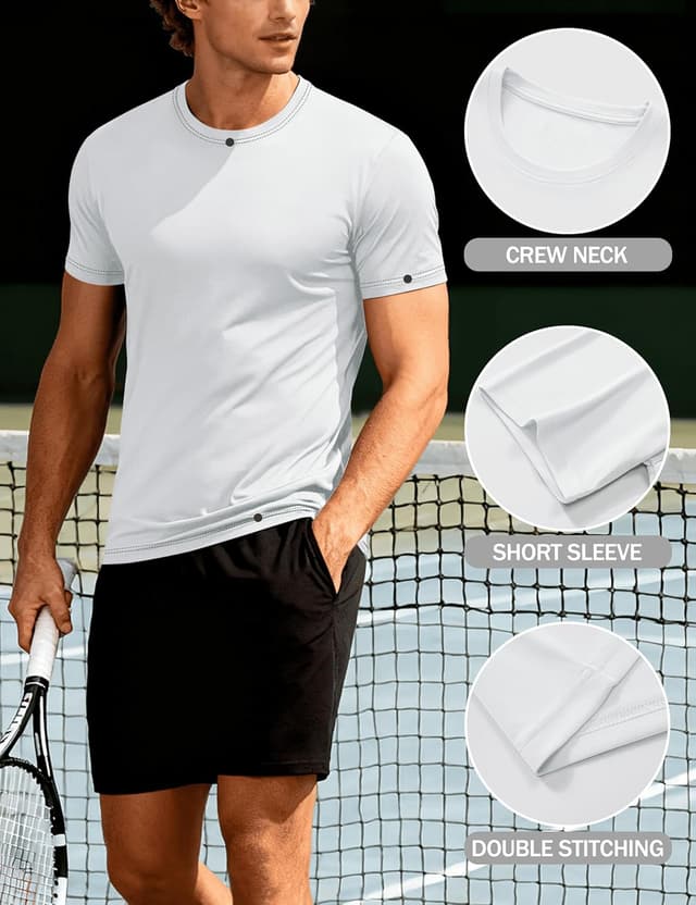 Detalle de KEFITEVD T-shirt manches courtes homme à col rond – séchage rapide, UPF 50+ et tissu polyester extensible