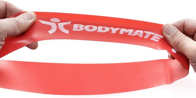 Detalle 2 de BODYMATE Lot de 4 bandes de résistance élastiques en latex naturel (avec pochette) – 60 cm x 5 cm