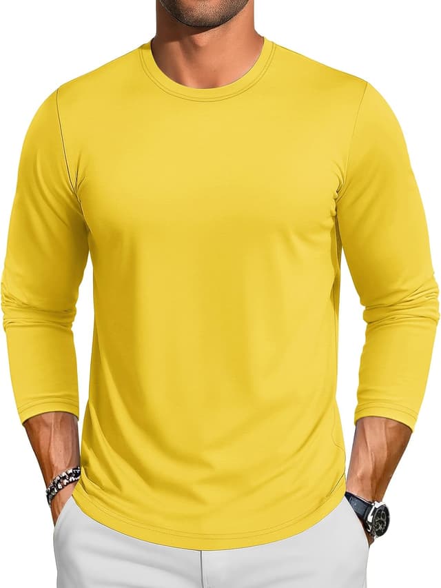 Detalle de TACVASEN T-shirt manches longues homme en coton uni col rond (léger, évacuant l’humidité)