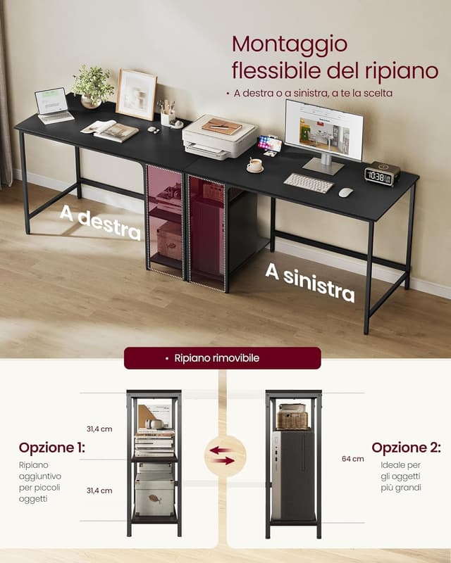 Detalle 1 de VASAGLE Scrivania per computer LWD047B16 120 x 60 cm in nero ebano, tavolo da lavoro stabile per ufficio e casa