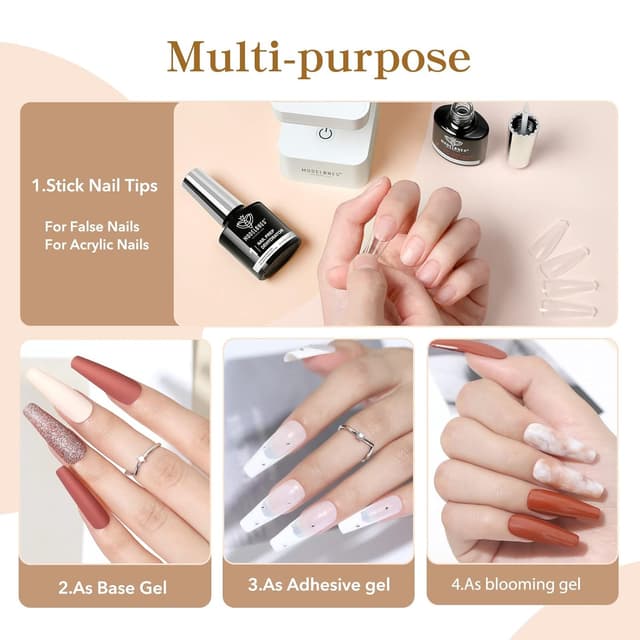 Detalle de modelones Nagelkleber 6-in-1 Nail Glue Gel & Primer für Gelnägel (2 x 10 ml) – UV/LED für Nail Tips, Press-on & mehr