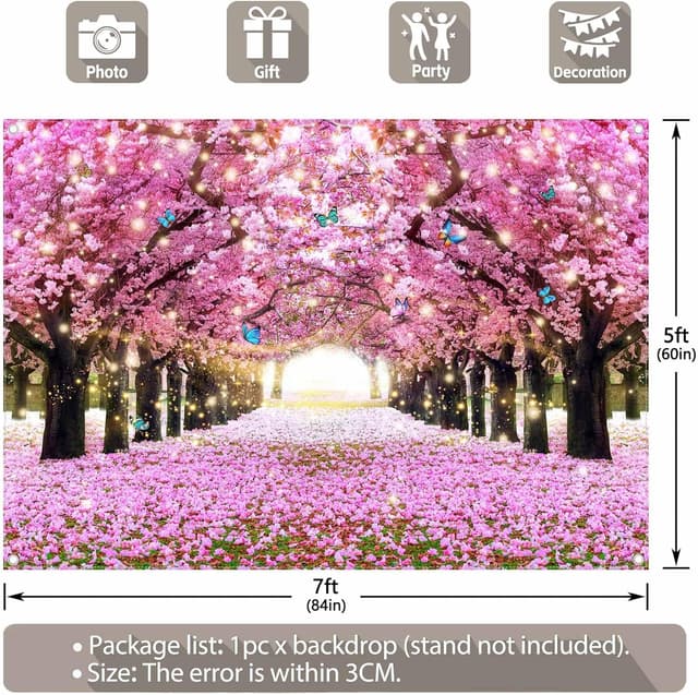 Detalle de Luminora 7x5ft Spring Cherry Blossom Forest fabric backdrop (pink floral boulevard) for photo booths, weddings & birthdays