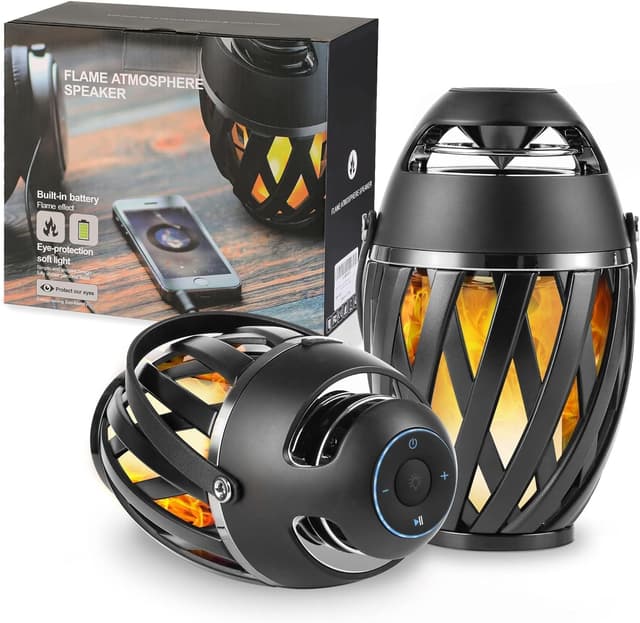 Detalle de INSSISAIN 2er Set Bluetooth-Lautsprecher mit Flammen-Effekt (IP65, 5 W) für Outdoor & Camping