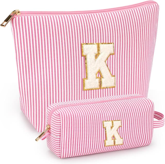Detalle de 2-Pack Initial Makeup Bags for Women (Pink) – Travel Cosmetic & Toiletry Bags