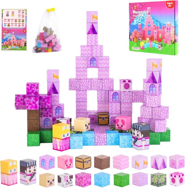 Detalle de MEESHEEP Magnetic Blocks (100pcs) – Montessori-style magnetic building set for ages 3–10