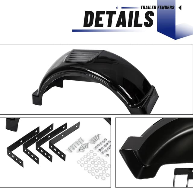 Detalle 2 de ECOTRIC 2-Pack Trailer Fenders with Steps for Single-Axle Trailers (Black, Fits 13" Wheels)