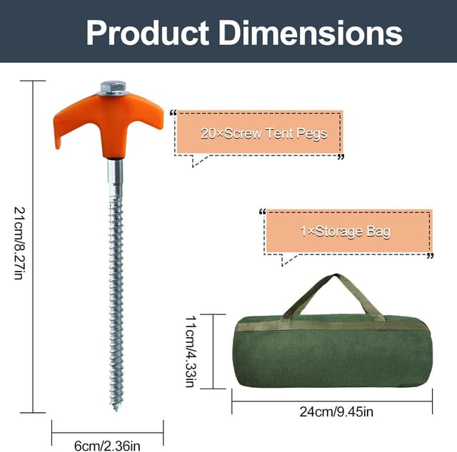 Thumbnail 1 de 20 Pcs 8in Heavy Duty Tent Pegs with Case ⛺