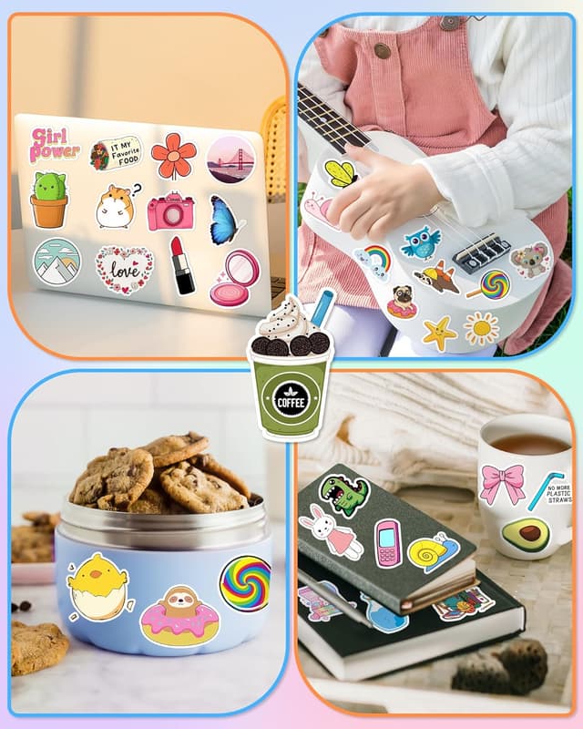 Detalle 2 de 300-Piece Waterproof Vinyl Sticker Pack for Kids, Water Bottle & Laptop Stickers (Cute School Designs)