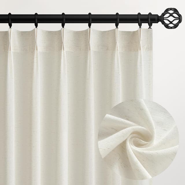 Detalle de Topfinel 94-Inch Pinch Pleat Linen Curtains (Set of 2 Panels) in Birch