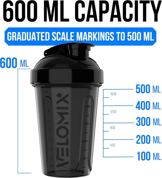 Detalle 2 de VELOMIX 2 Pack Protein Shaker Bottles (up to 600ml) with Wire Mixballs