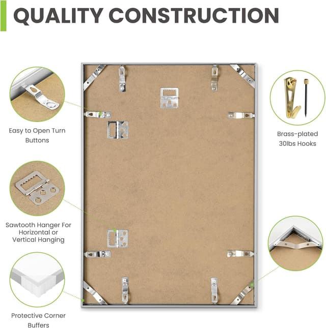 Thumbnail 5 de A4 Metal Aluminium Picture Frame (21x29.7 cm) with Mount for A5 Prints, Tempered Glass – Silver