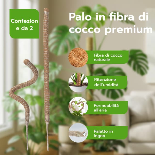 Detalle de Wigearss 2 pezzi bastoni di muschio in fibra di cocco (cocco coir moss pole) pieghevoli da 60 cm per piante rampicanti