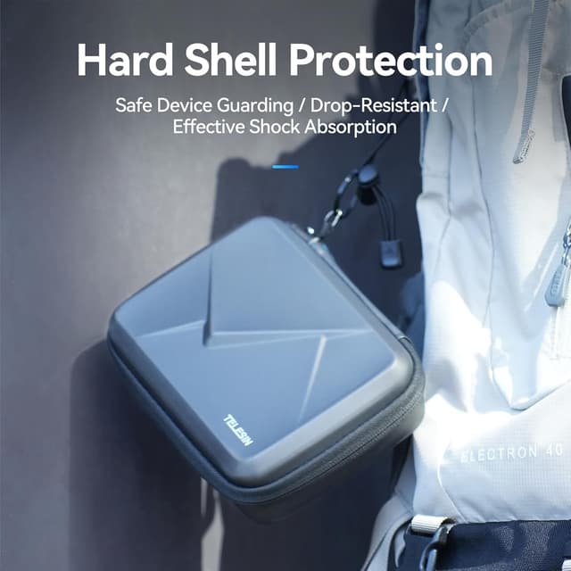 Detalle de TELESIN Tragetasche aus hartem PU für DJI Osmo Action 5 Pro/4/3 – schützende Reisetasche für Action-Cam-Zubehör