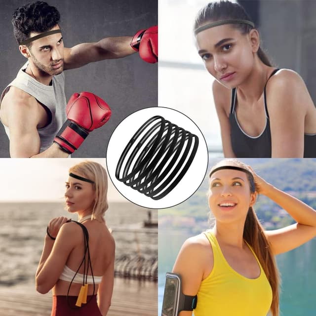 Thumbnail 6 de 6er-Set Sport-Haarbänder für Herren & Damen – elastisch, rutschhemmend, schwarz