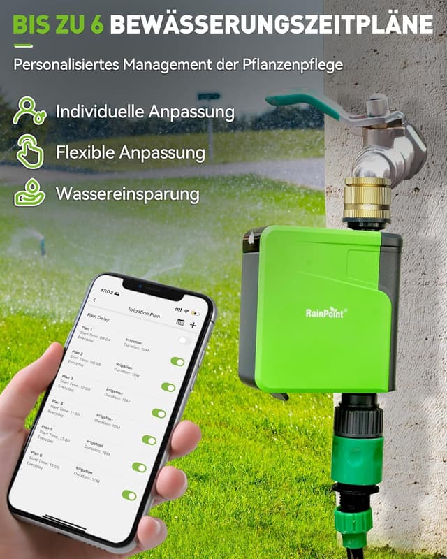 Detalle 2 de RAINPOINT Timer di irrigazione Bluetooth con ingresso in ottone e controllo app