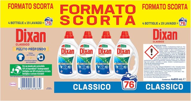 Detalle de Dixan Liquido Classico 4 x 19 lavaggi