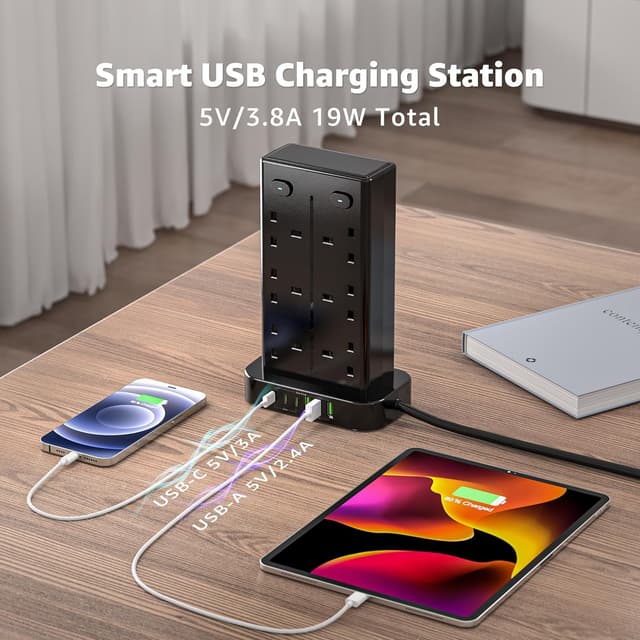 Detalle de Tower Extension Lead with USB C Slots 1.8m