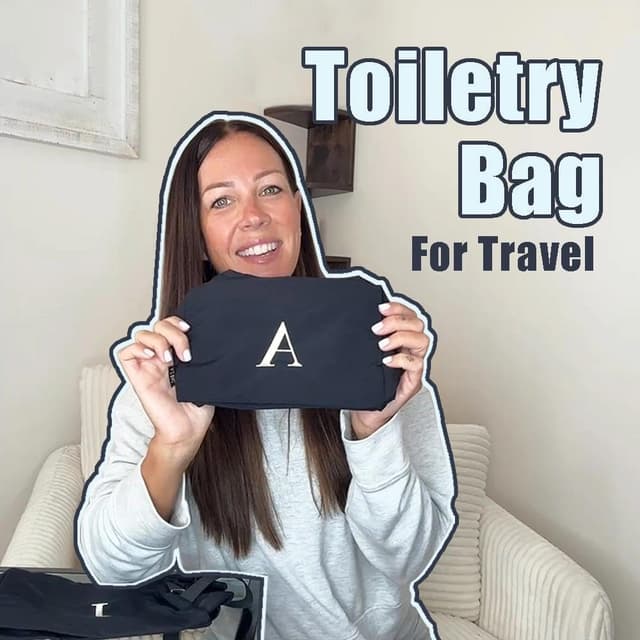 Detalle 2 de A-Z BAG Beauty case da viaggio con apertura ampia e organizer impermeabile (borsa per il trucco personalizzata) - D, Nero