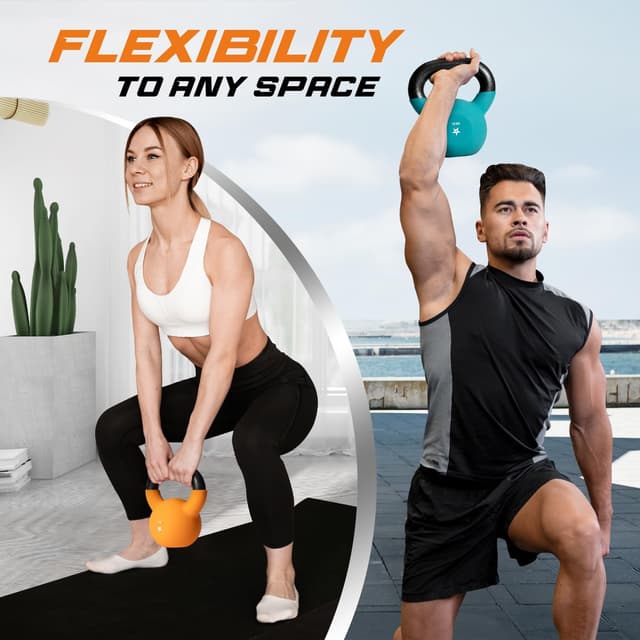 Detalle de Yes4All Kettlebell aus Gusseisen 2–20 kg mit Neopren-Beschichtung (einzeln, farbcodiert)