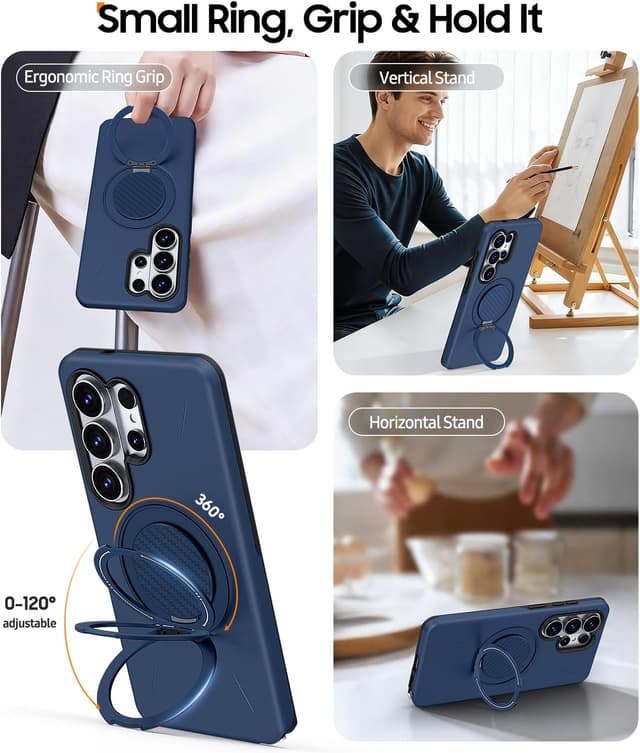 Detalle de AOUIA for Samsung S26 Ultra Case (Blue) with 2-Pack Screen Protector and 360° Rotating Kickstand