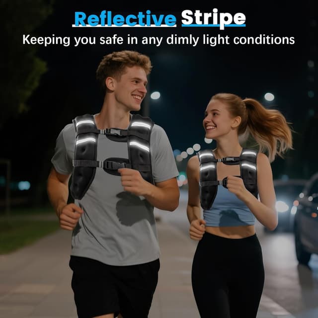 Detalle de Ragebby Weighted Vest (6lb/8lb/12lb/16lb/20lb/30lb) with Reflective Stripe — Adjustable for Training