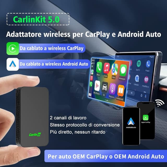 Detalle de Carlinkit 5.0 CarPlay Wireless e Android Auto 2 in 1 (versione 2026) per auto dal 2016
