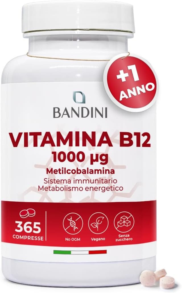 Detalle de Bandini Vitamina B12 365 compresse (+ 1 anno) da 1000 µg in metilcobalamina, 100% vegan