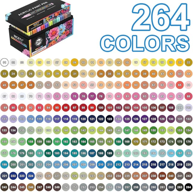 Detalle 2 de NICETY 264 Colours Acrylic Paint Pens with brush tips for rock, wood and craft marking