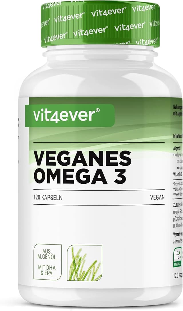 Detalle de vit4ever Omega 3 Vegan (Algenöl) – 120 Softgel Kapseln mit 450 mg DHA & 225 mg EPA