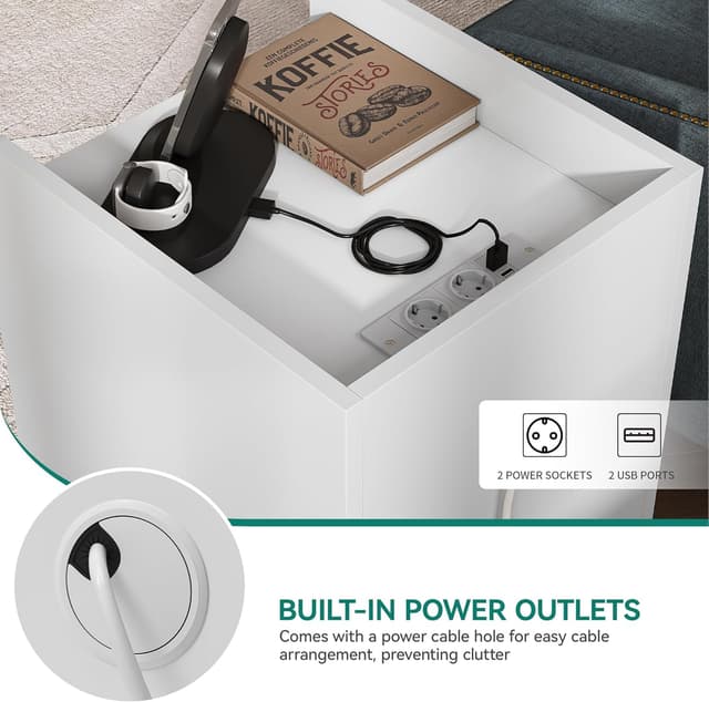 Detalle 1 de YITAHOME Mesita de Noche con Carga USB y 3 Cajones