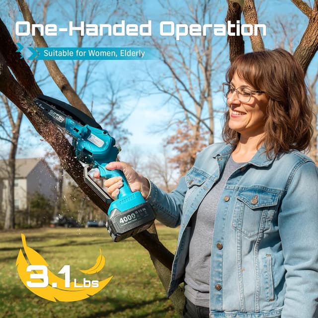 Detalle de SEESII Mini Chainsaw 6-inch, 2×4000mAh batteries ⛏