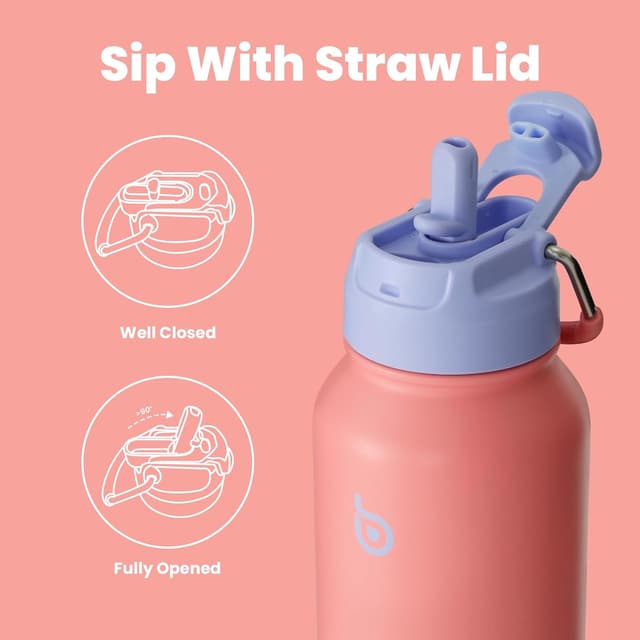 Detalle de bottlebottle BOTTLE BOTTLE Edelstahl-Trinkflasche 1L mit Strohhalm & Pillenfach (Lavender Dream)