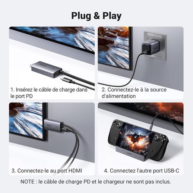 Detalle de UGREEN Câble USB‑C vers HDMI 4K 60 Hz (18 Gbps) avec PD 100W et prise en charge HDR/Dolby