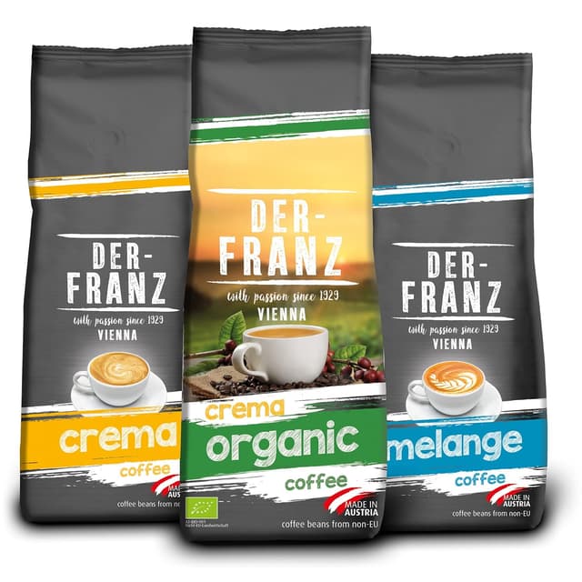Detalle de Der-Franz Kaffee Pack, gemahlen – 3 x 500 g (Crema, Melange, Crema Organic)