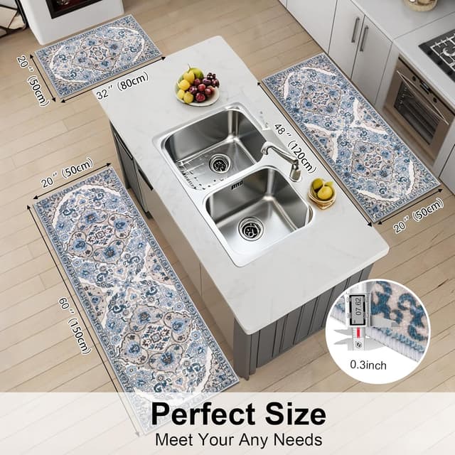 Detalle 2 de HEBE Kitchen Rug Set 3 Piece 0.3 inch