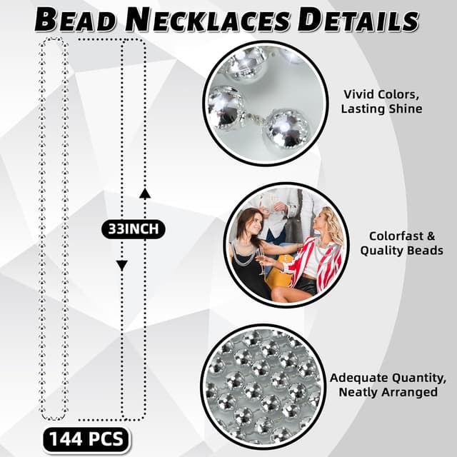 Thumbnail 3 de 144 PCS Silver Bead Necklaces 33 Inch