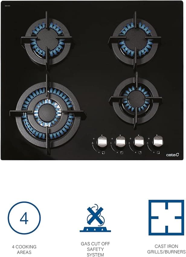 Detalle 2 de CATA CCI 6031 BK Encimera gas 59 cm con 4 quemadores 🧱
