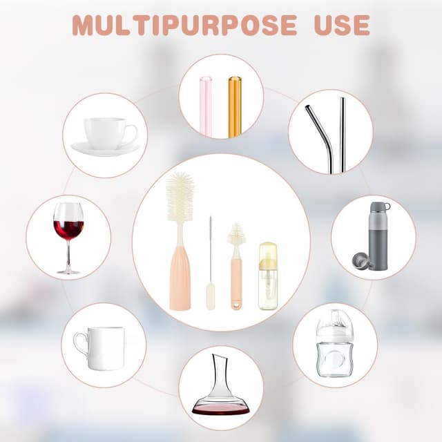 Thumbnail 6 de Kit de goupillons pour biberons Vicloon 3 en 1 (mousse à pression, 360°) sans BPA – Rose