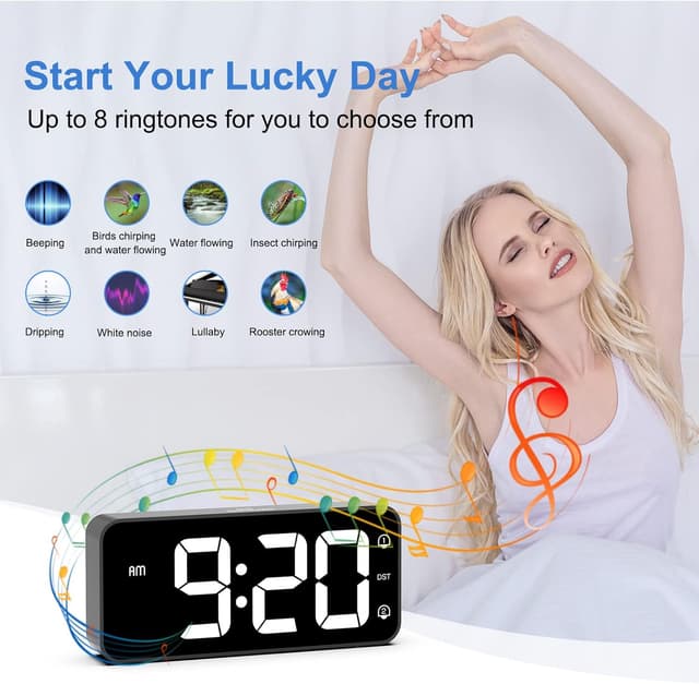 Detalle de LATEC Réveil Numérique LED 5,8" avec luminosité et volume réglables, 2 alarmes et snooze (noir)