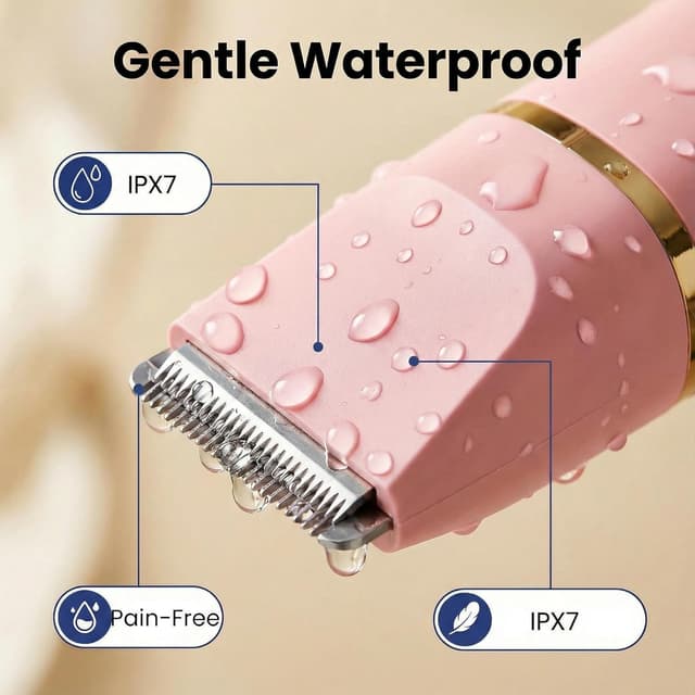 Detalle 2 de XkuiHF rasoir électrique femme 5 en 1 (IPX7) rose : tondeuse maillot, visage, aisselles et plus
