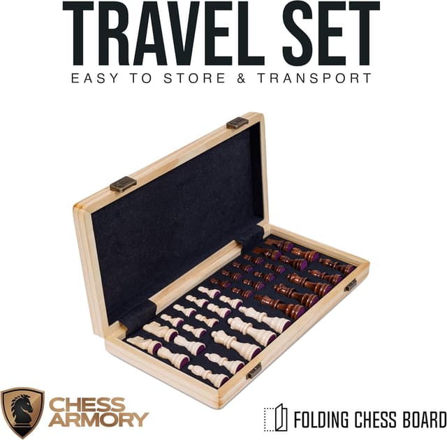 Detalle 2 de 15-Inch Magnetic Wooden Chess Set with Folding Board and Handcrafted Staunton Pieces