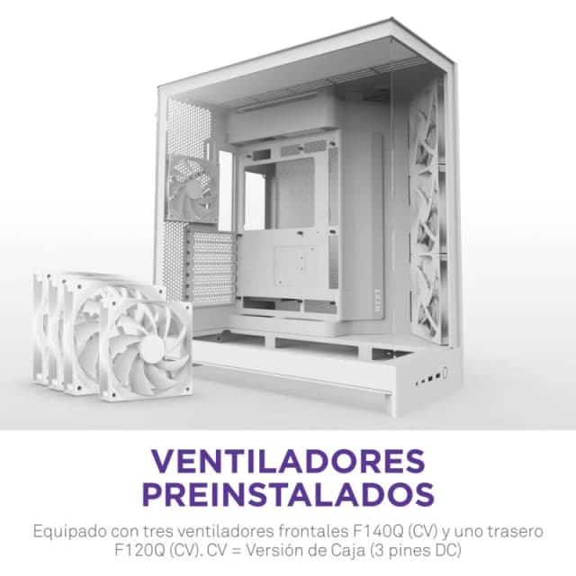 Detalle de NZXT H9 Flow Blanco — caja ATX con ventana