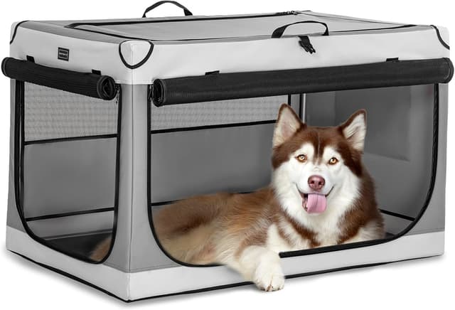 Detalle de Petsfit Collapsible Dog Kennel with Thicken Mat, Adjustable Fabric Sleeve & Breathable Mesh Doors (100 cm)
