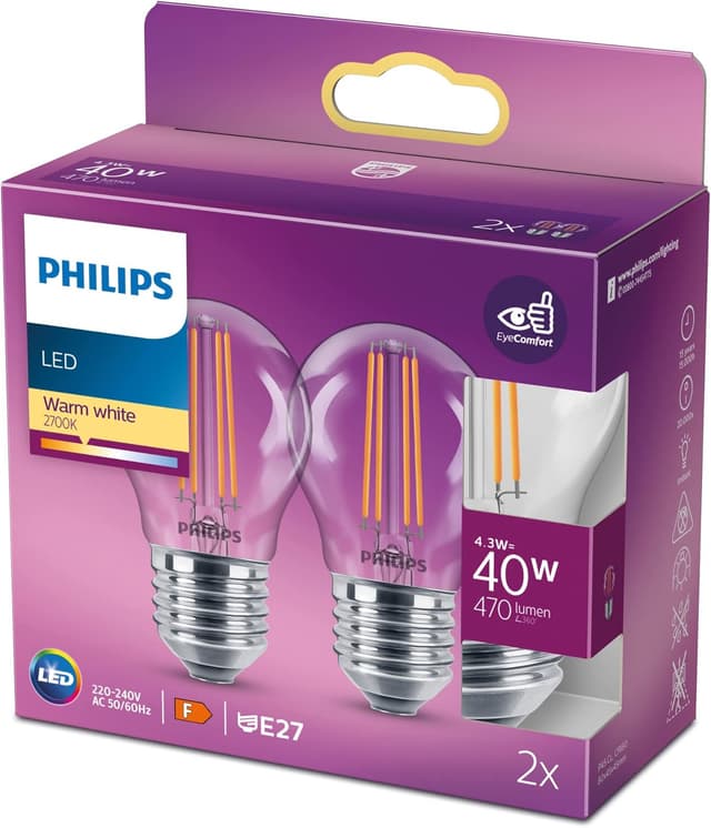 Detalle 2 de Philips - Bombilla LED Cristal 40W E27 Pack 2