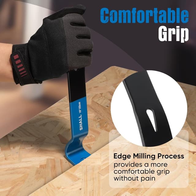 Detalle de Set SHALL di 4 piedi di porco piatti (15", 10", 7,5", 5,5") con barra per estrattori di chiodi e artigli multiuso