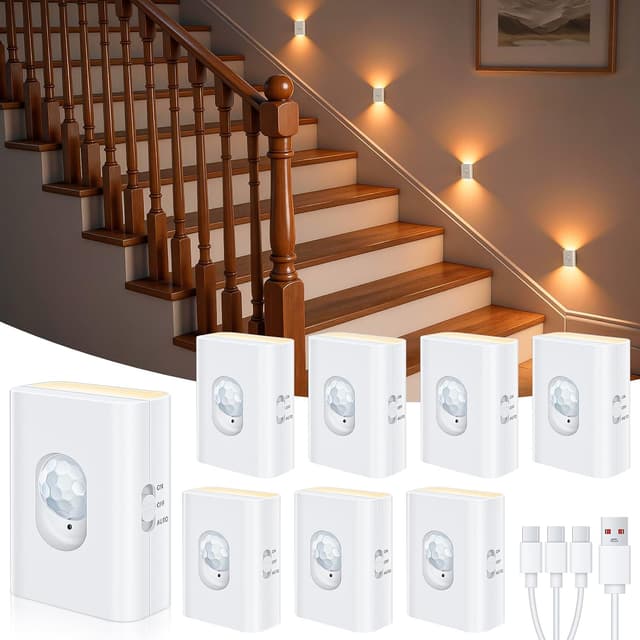 Detalle de WILLED LED Treppenbeleuchtung mit Bewegungsmelder, wiederaufladbares Akku-Nachtlicht (2700K, 8 Stück)