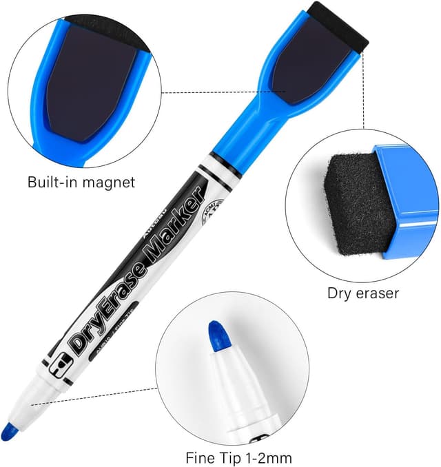 Detalle de Autoau Whiteboard-Marker Set (12 Farben) – magnetisch, abwischbar, mit Radiergummi